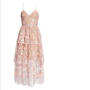 Self-Portrait Floral Embroidered Pink Midi Dress